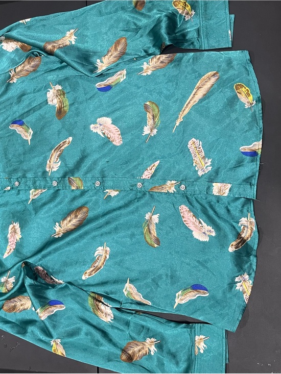 Other - Teal Feather Print Button-Up Shirt